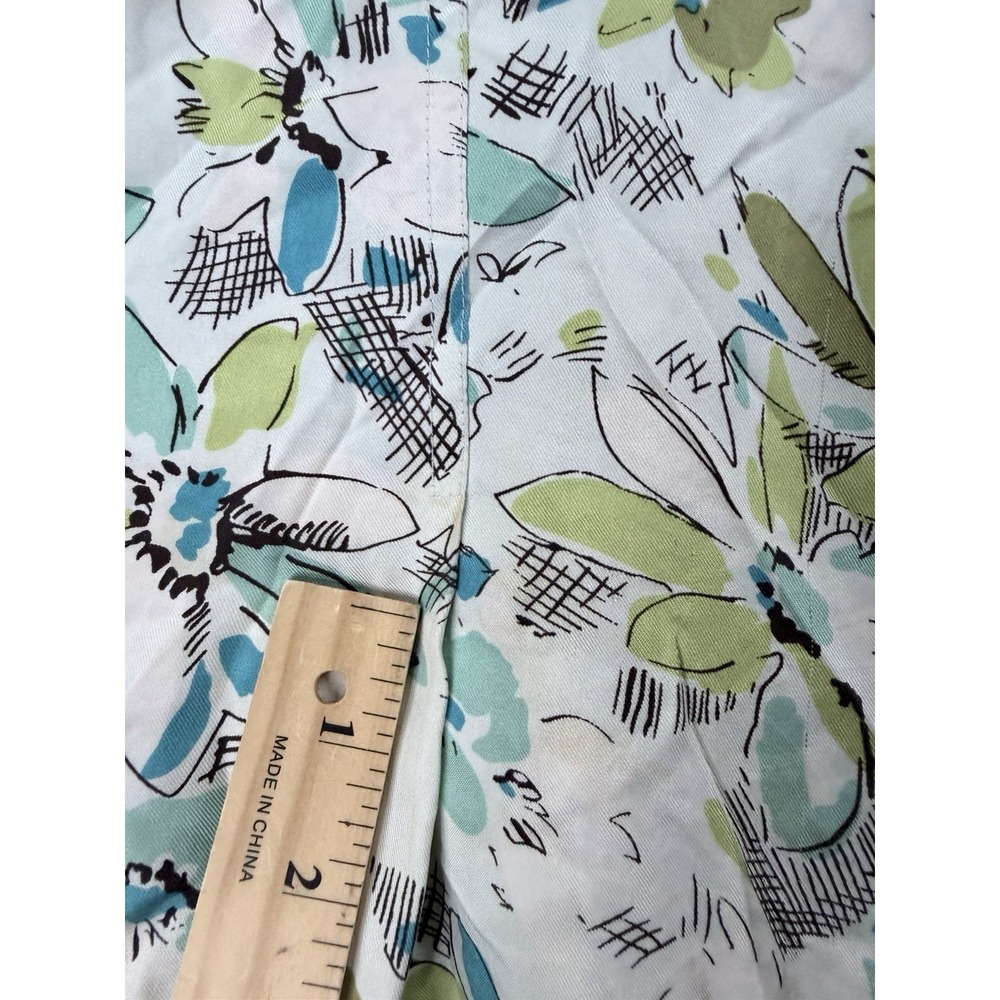 Merona Floral Skirt Womens 6 Green Blue Silk Excellent Fairycore A-Line Pleated - Picture 10 of 12